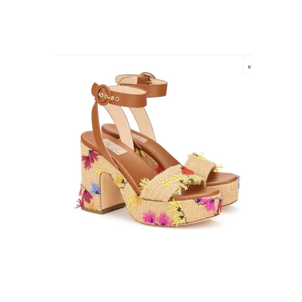 AGL Plume Floral Embroidered Jute Platform Sandal 38 US‎ 8
